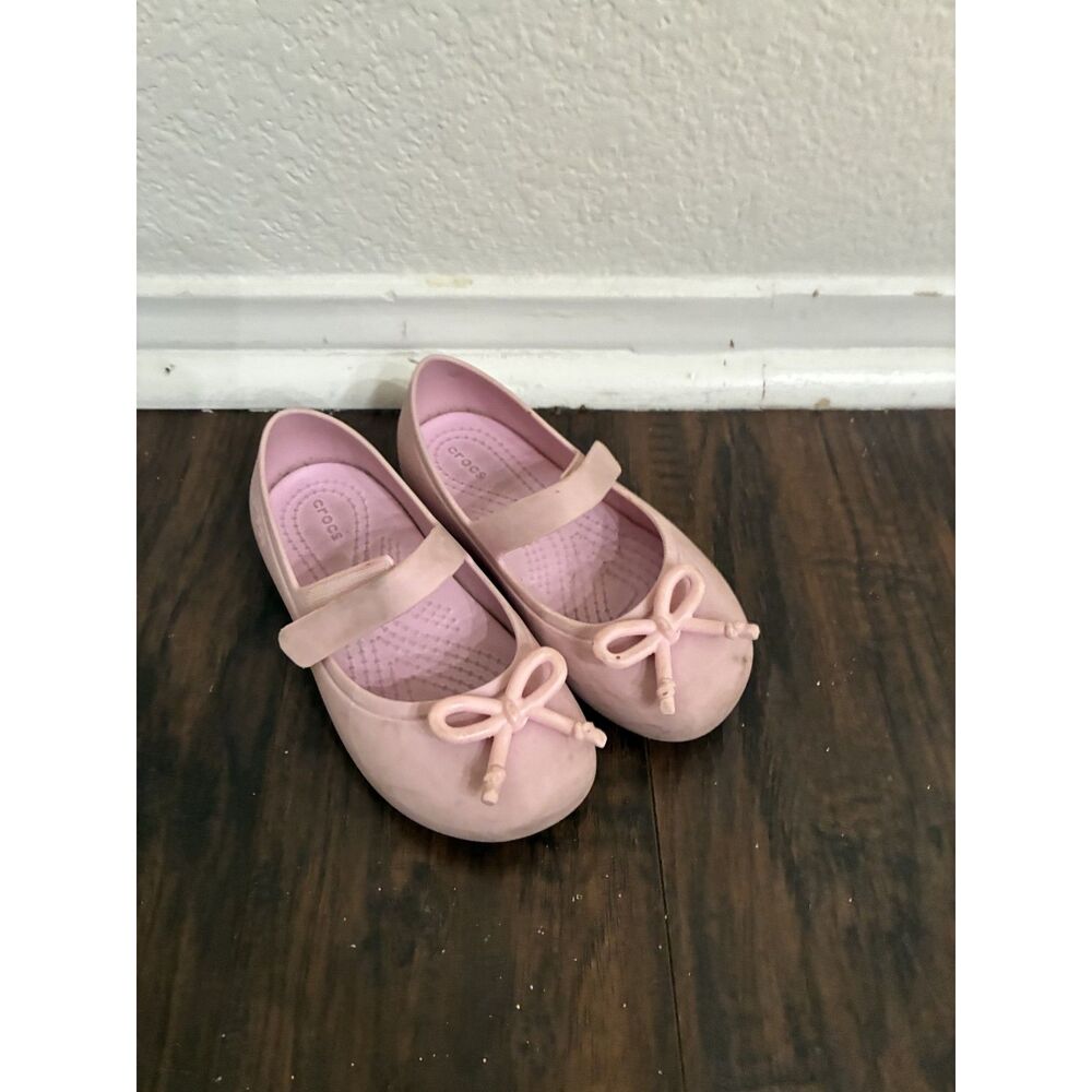 Crocs Girls Pink Ballet Flats Mary Jane Bow Size C10 Toddler